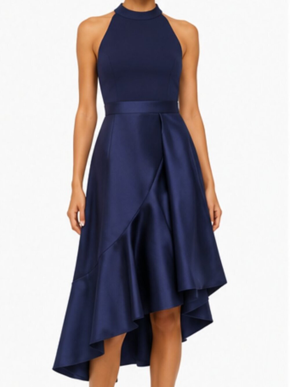 Adrianna Papell Navy Asymmetric Midi Dress NWT Size 2 Sleeveless Formal